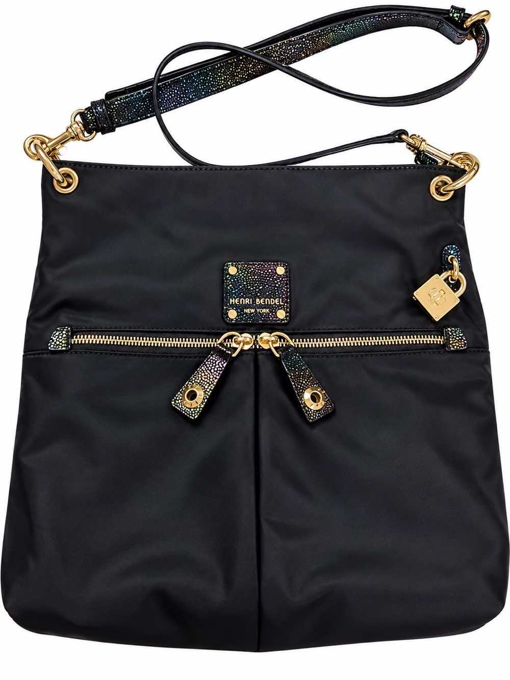 RARE Henri Bendel Petrol Oil Slick Black Nylon Jetsetter Crossbody Bag